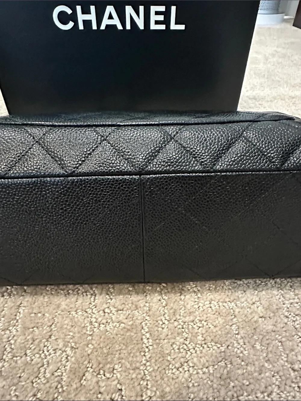 CHANEL Black Quilted Caviar Leather Single Flap Shoulder Bag